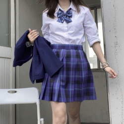 春日制服部 电流星散 jk制服 辣妹款 蓝色格裙