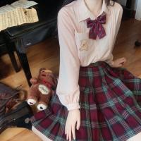 春日制服部 圣诞藤 jk制服 羊毛百褶红色格裙