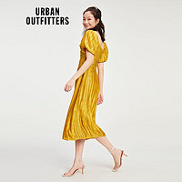 urban outfitters UrbanOutfitters 女士黄色灯笼袖百褶连衣裙金色长裙2021春夏新款