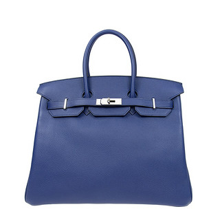 HERMÈS 爱马仕 BIRKIN系列 35 女士皮质手提包 BK35AATAUNSS 蓝色