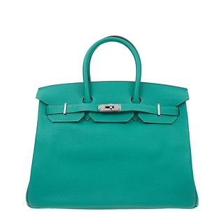 HERMÈS 爱马仕 BIRKIN系列 35 女士皮质手提包 BK35U1TGSS 海洋绿