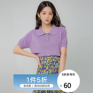 HSTYLE 韩都衣舍 2021春季新款小腰精短袖Polo衫紫色针织薄款上衣女LU9087 紫色 M