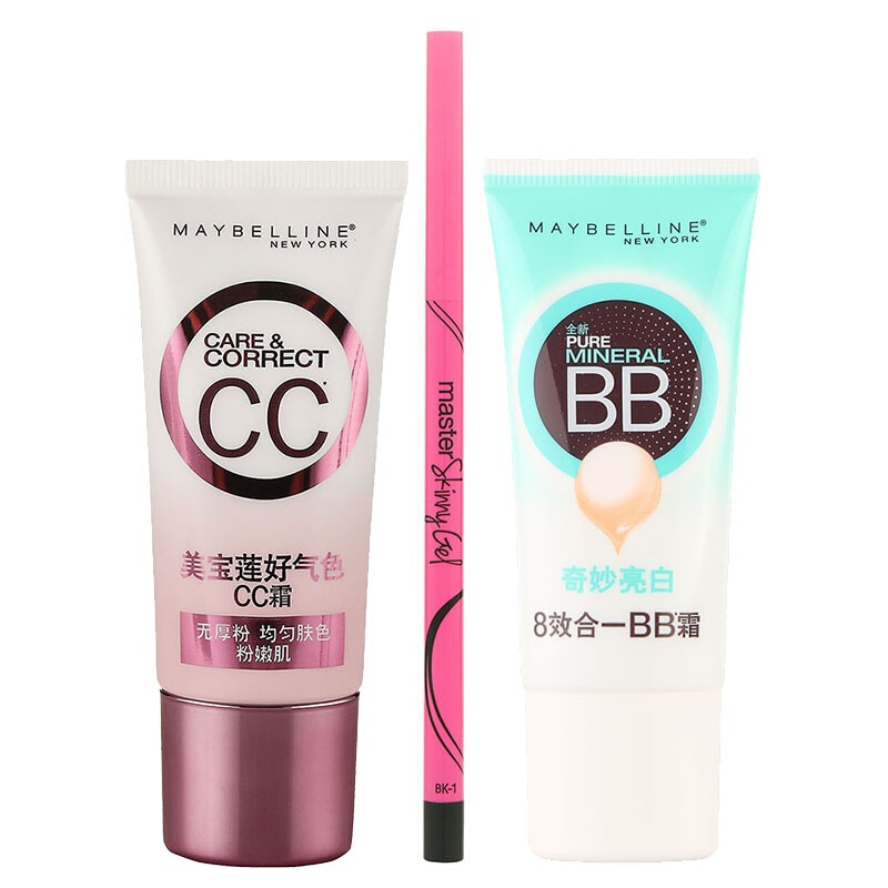 MAYBELLINE 美宝莲 彩妆组合 (轻松画眼线胶笔#黑色0.09g+好气色CC霜#杏色30ml+奇妙亮白8效合一BB霜30ml)