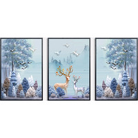 HONGYAN 泓砚 客厅装饰画 图案1 50×70cm 三联画 餐厅挂画麋鹿壁画北欧现代简约墙画