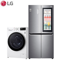 LG 冰洗套装10.5KG蒸汽除菌洗烘一体机+530L敲一敲对开门冰箱FCY10R4W+F521S71