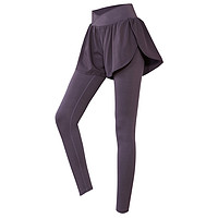健身裤女弹力紧身高腰显瘦假两件瑜伽裤专业跑步训练运动长裤 L 灰紫色