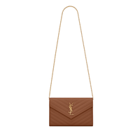 SAINT LAURENT 圣罗兰 MONOGRAM 女士粒面压印皮革链条钱包 377828bow012516 深天然色