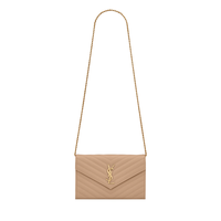 SAINT LAURENT 圣罗兰 MONOGRAM 女士粒面压印皮革链条钱包 377828BOW012721 暗米色