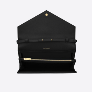 SAINT LAURENT 圣罗兰 MONOGRAM 女士粒面压印皮革链条钱包 377828BOW011000 黑色