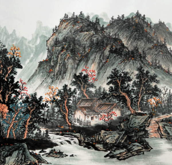 hongyan泓砚周国耀富春山居图21783cm宣纸手绘山水画实木外框办公室