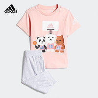 adidas 阿迪达斯 三叶草短袖运动套装2020夏季 女婴童训练运动套装 FM9764粉色短袖+灰色短裤A/92/建议身高92cm