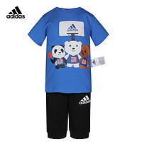 adidas 阿迪达斯 短袖运动套装2020夏季 男婴童训练运动套装FM9763蓝色短袖+黑色短裤A/86/建议身高86cm