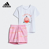 adidas 阿迪达斯 2021春夏女婴童印花休闲训练短袖短裤两件套儿童运动套装GP0360白/浅粉A98/建议身高98cm