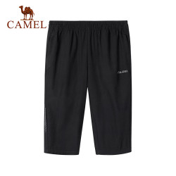 CAMEL 骆驼 休闲裤男女款 春夏透气户外跑步宽松梭织七分运动裤男女 黑色 男 J0S296936 L