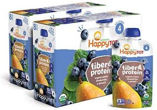 HappyBABY 禧贝 Happy Tot Organic 阶段4纤维和蛋白质，梨，蓝莓和菠菜辅食，4盎司，113克（16件）