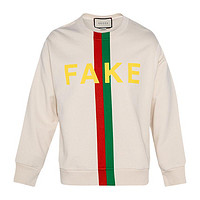 GUCCI 古驰 Ace系列 Fake/Not 男女款圆领卫衣 635847 XJCXY 9230 米白色 S