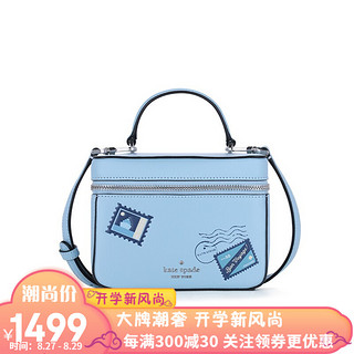 凯特·丝蓓（Kate Spade）KS奢侈品女士小号手提包立体图案方盒子包手拎包斜挎包女包 淡蓝色邮票图案 WKRO0359 421