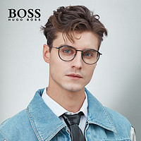 雨果博斯（HUGO BOSS）眼镜架 男士圆框复古时尚全框眼镜框可配近视镜1198 RZZ/黑色