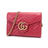 女包 GUCCI 古驰 女士GG Marmont系列皮革单肩斜挎包 474575 DTD1T 6433 芙蓉红