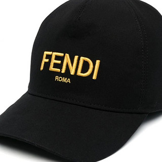 FENDI 芬迪 2021春季新款男女通用棉质黄色刺绣徽标鸭舌棒球帽子 FXQ782 AFH3 黑色 M