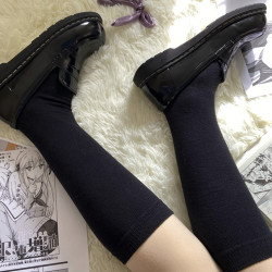 御茶家 jk制服 平纹小腿袜 黑色