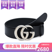 Gucci/古驰 酷奇腰带 男女同款复古做旧扣头黑色皮革腰带 皮带 397660 黑色银头4cm 95