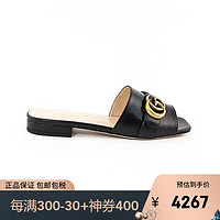 GUCCI 古驰情侣 GGLOGO标 女低跟凉鞋拖鞋 626742 C9D00 1000-CO 黑色 37.5