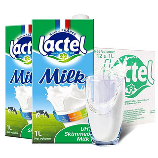 lactel 兰特 Lactel 脱脂牛奶1L*12盒 早餐奶 高钙奶 整箱装