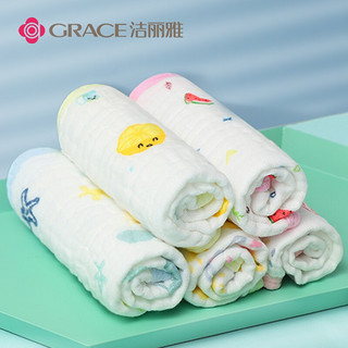 grace 洁丽雅 Grace）A类童巾儿童毛巾 纯棉婴儿儿童毛巾6条装六层泡泡普密纱布童巾 卡通5条装