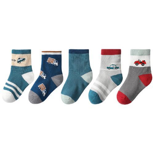 miaoyoutong 妙优童 A1004 男童春秋中筒棉袜 5双装 汽车