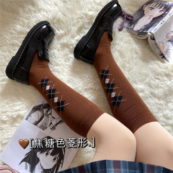 御茶家 jk制服 四色菱形 小腿袜 春秋冬款 黑色+焦糖色