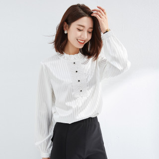 【荷叶领法式衬衫】拉夏贝尔旗下2021春季新款设计感女式衬衫 m 白色