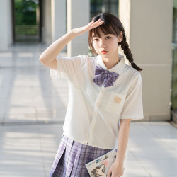 啦啦酱 jk制服 水菱小姐 刺绣衬衫 白色短袖