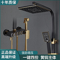 麦酷 黑金淋浴花洒套装家用全铜按键款黑色卫生间浴室沐浴淋雨洗澡喷头