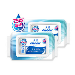 elleair 大王爱璐儿 大王（GOO.N）爱璐儿elleair  杀菌湿巾60片*2包 酒精型 清洁杀菌保湿75%酒精带密封盖