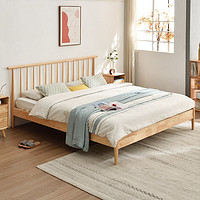JIAYI 家逸 实木床北欧轻奢竖琴1.8米双人床现代简约婚床卧室家具原木色RF-1553