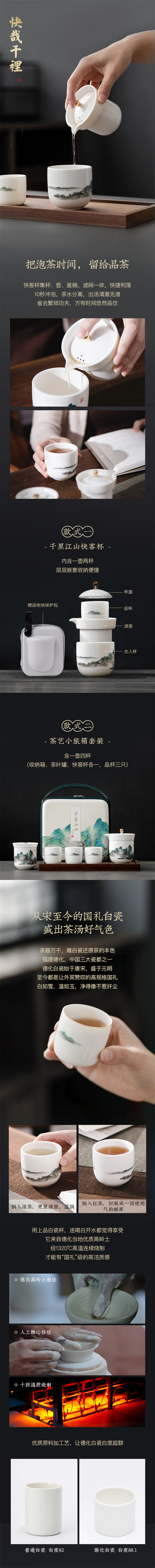 千里江山快客杯 德化白瓷打造 套装