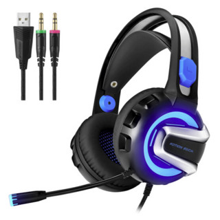 KOTION EACH 因卓 G3300 耳罩式头戴式动圈降噪有线耳机 黑蓝色 3.5mm双插+USB口