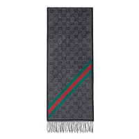 GUCCI 古驰 男女款羊毛围巾 570603 3GB18 1466 深灰色拼色 190*37cm