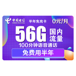 CHINA TELECOM 中国电信 手机免充卡（26G通用流量+30G定向流量+100分钟通话）