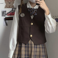 春日制服部 jk制服 檀野中 配套纯色徽章马甲 棕色