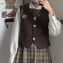 春日制服部 jk制服 檀野中 配套纯色徽章马甲 棕色