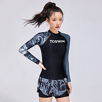 TOSWIM 拓胜 WATERTRIBE系列五分防晒健身游泳衣两件套-撞色豹纹