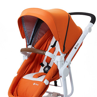 昆塔斯 Q2可换向高景观婴儿推车轻便避震婴儿车 橘色白车架