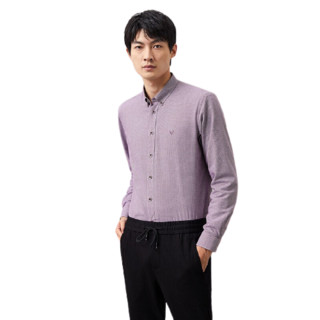 HLA 海澜之家 男士长袖衬衫 HNEAD4R184A 紫红格纹 40