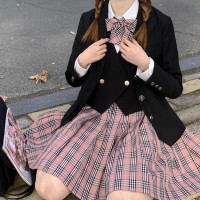 樱花家族 JK制服 小粉 百褶格裙
