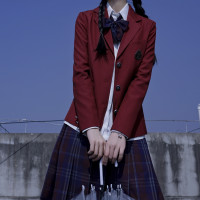 樱花家族 JK制服 徽章西装外套 酒红色
