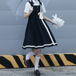 樱花家族 jk制服 挚爱 蝴蝶百褶背心裙 黑色