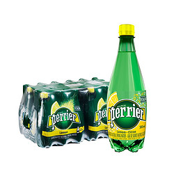 perrier 巴黎水 Perrier巴黎水柠檬味塑料瓶含气天然矿泉水气泡水整箱500ML*24瓶