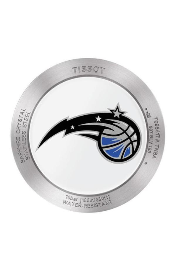 男士石英腕表,蓝黑色相间尼龙nato表带,表背印有nba奥兰多魔术队队徽